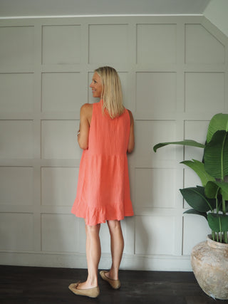 Nikki Cheesecloth Dress - Coral, Mocha, Navy Blue, Sky Blue, White,