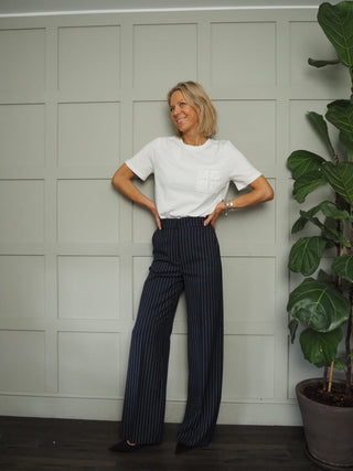 Anello Blazer and Trouser Pinstripe Suit by Emme - Navy Blue