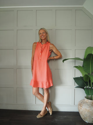 Nikki Cheesecloth Dress - Coral, Mocha, Navy Blue, Sky Blue, White,