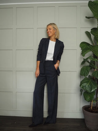 Anello Blazer and Trouser Pinstripe Suit by Emme - Navy Blue