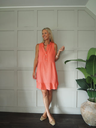 Nikki Cheesecloth Dress - Coral, Mocha, Navy Blue, Sky Blue, White,