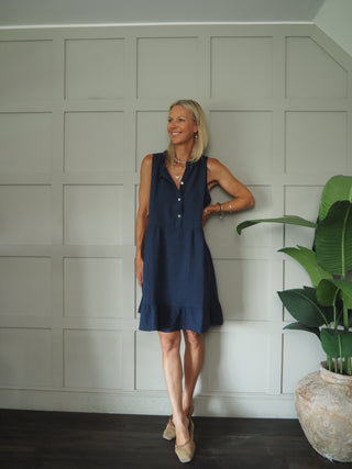 Nikki Cheesecloth Dress - Coral, Mocha, Navy Blue, Sky Blue, White,