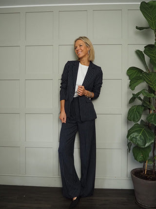 Anello Blazer and Trouser Pinstripe Suit by Emme - Navy Blue