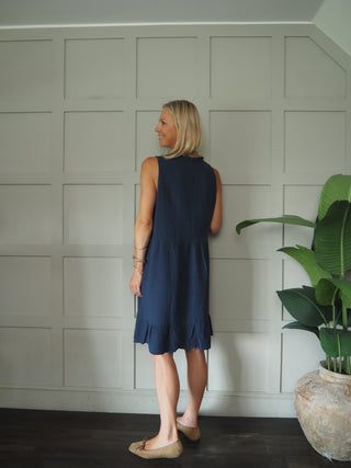 Nikki Cheesecloth Dress - Coral, Mocha, Navy Blue, Sky Blue, White,
