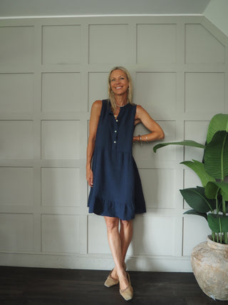 Nikki Cheesecloth Dress - Coral, Mocha, Navy Blue, Sky Blue, White,