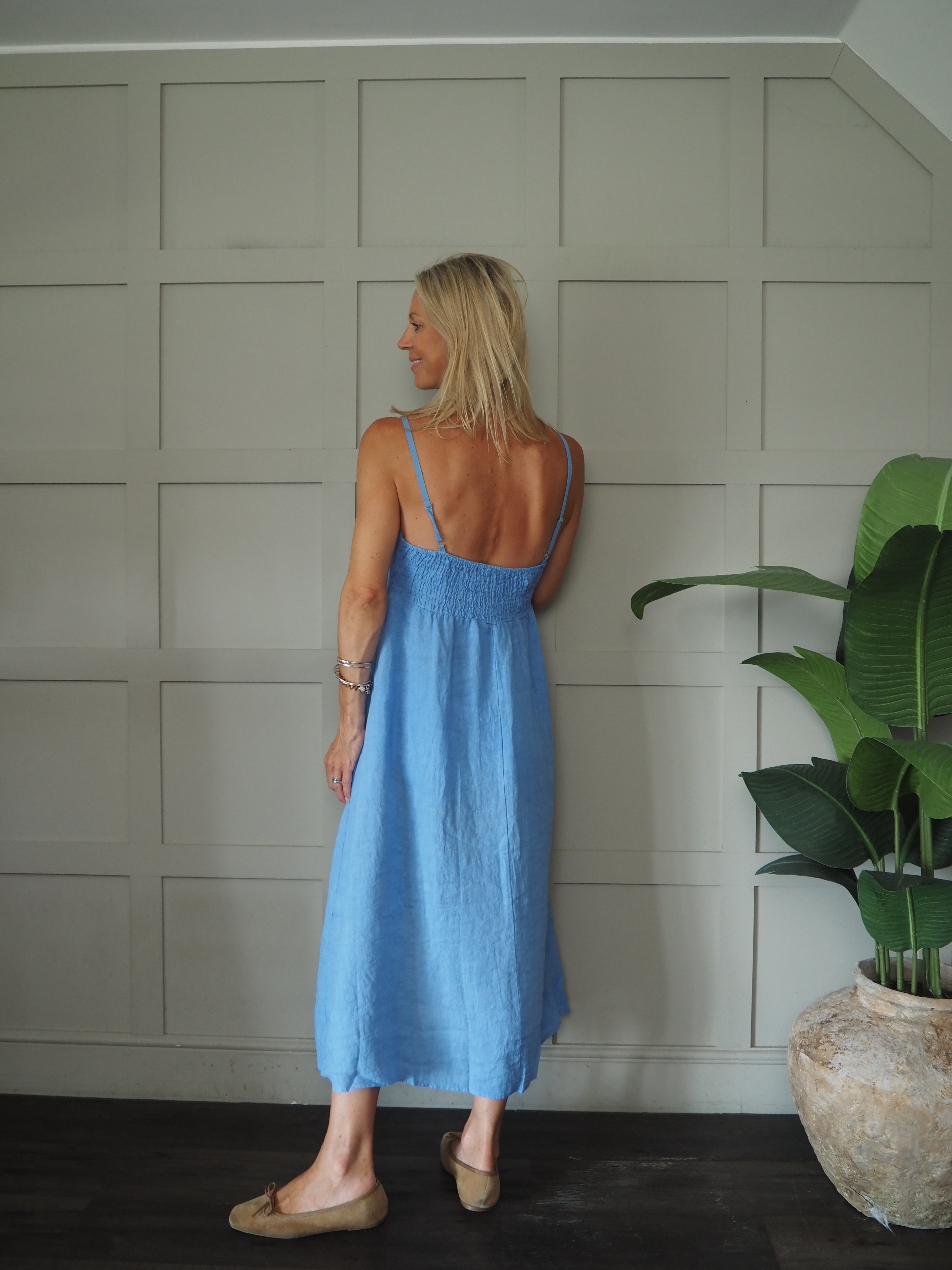 Lauren Linen Dress with Shoestring Straps