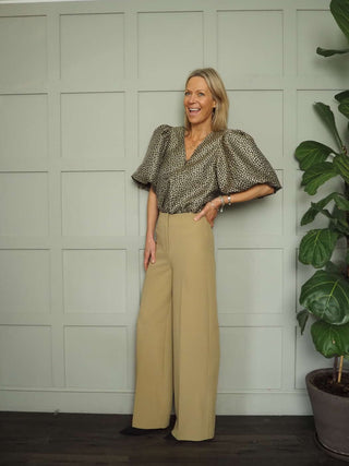 Corinne Wide Leg Trousers by Soaked - Black, Camel