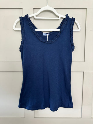 Northcote Ruffle Detail Ribbed Vest - Coral, Navy Blue, Sky Blue, White