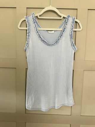 Northcote Ruffle Detail Ribbed Vest - Coral, Navy Blue, Sky Blue, White