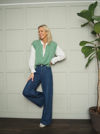 Alfonso Mohair Mix Zip Front Sleeveless Cardigan - Baby Blue, Black, Green