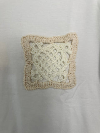 Indie T-Shirt with Crochet Pocket - Off White/Cream