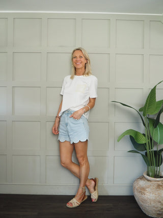 Indie T-Shirt with Crochet Pocket - Off White/Cream