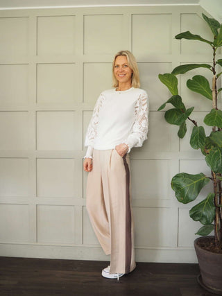 Fabiola Round Neck Jumper with Frill to Cuff - 4 Colours