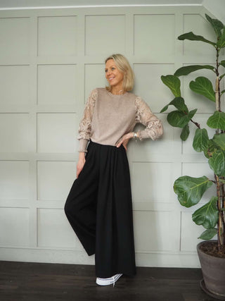 Fabiola Round Neck Jumper with Frill to Cuff - 4 Colours