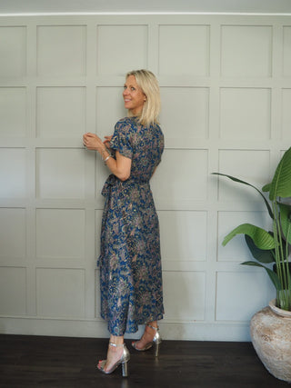 Francesca Wrap Dress - Petrol Blue, Pink