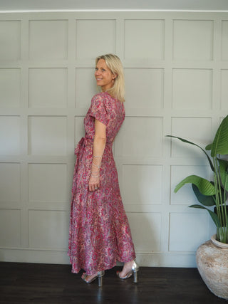 Francesca Wrap Dress - Petrol Blue, Pink