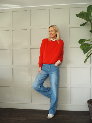 Justina Round Neck Jumper - Bright Green, Red