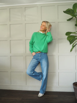 Justina Round Neck Jumper - Bright Green, Red