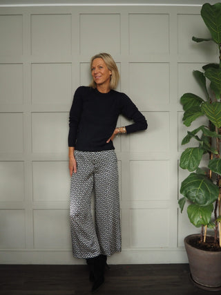 Wilma Cropped Trousers by Emme - Navy Blue