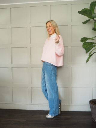 Hannah Super Soft, Boxy Jumper - Baby Pink, Cornflower Blue and Hot Coral