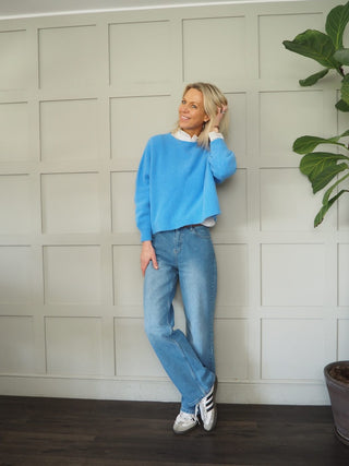 Hannah Super Soft, Boxy Jumper - Baby Pink, Cornflower Blue and Hot Coral