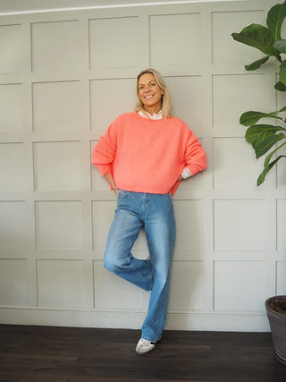 Hannah Super Soft, Boxy Jumper - Baby Pink, Cornflower Blue and Hot Coral