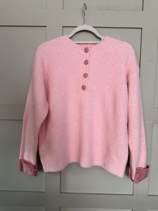 Jackson Jumper with Gingham Buttons and Cuffs - Baby Blue, Baby Pink, Black, Oatmeal