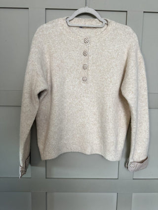 Jackson Jumper with Gingham Buttons and Cuffs - Baby Blue, Baby Pink, Black, Oatmeal