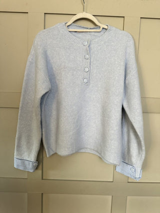 Jackson Jumper with Gingham Buttons and Cuffs - Baby Blue, Baby Pink, Black, Oatmeal