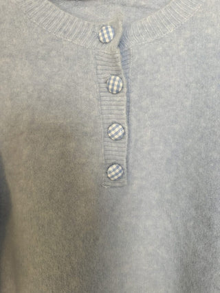 Jackson Jumper with Gingham Buttons and Cuffs - Baby Blue, Baby Pink, Black, Oatmeal