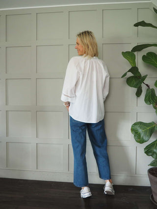 Melody Cotton Tunic Blouse with 3/4 Sleeves - Cobalt Blue, Green, Pink and White