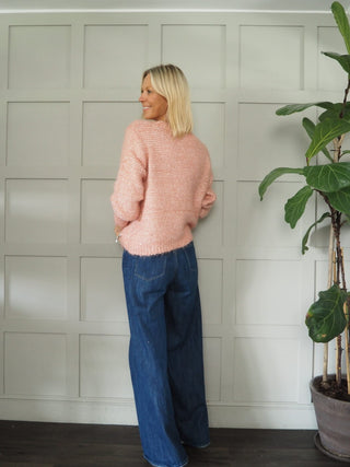 Reed Round Neck Jumper with Subtle Sequins and Lurex Threads - Pink, Silver and Taupe