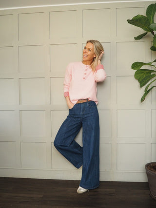 Jackson Jumper with Gingham Buttons and Cuffs - Baby Blue, Baby Pink, Black, Oatmeal