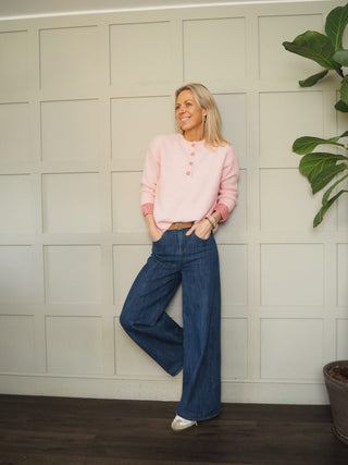 Jackson Jumper with Gingham Buttons and Cuffs - Baby Blue, Baby Pink, Black, Oatmeal