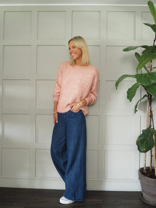 Reed Round Neck Jumper with Subtle Sequins and Lurex Threads - Pink, Silver and Taupe