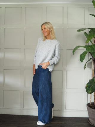 Reed Round Neck Jumper with Subtle Sequins and Lurex Threads - Pink, Silver and Taupe