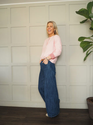 Jackson Jumper with Gingham Buttons and Cuffs - Baby Blue, Baby Pink, Black, Oatmeal