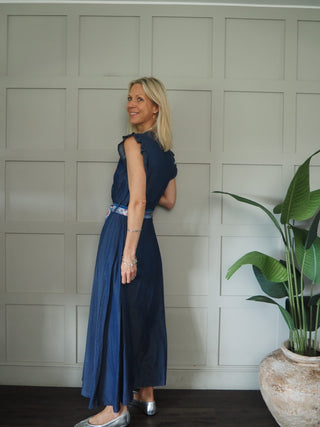 Starra Chambray Dress with Scarf Belt - Dark Blue