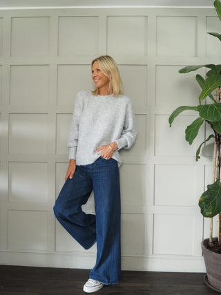 Reed Round Neck Jumper with Subtle Sequins and Lurex Threads - Pink, Silver and Taupe