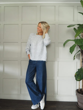 Reed Round Neck Jumper with Subtle Sequins and Lurex Threads - Pink, Silver and Taupe