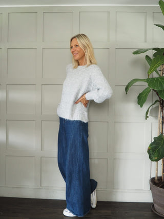 Reed Round Neck Jumper with Subtle Sequins and Lurex Threads - Pink, Silver and Taupe