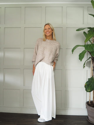 Reed Round Neck Jumper with Subtle Sequins and Lurex Threads - Pink, Silver and Taupe