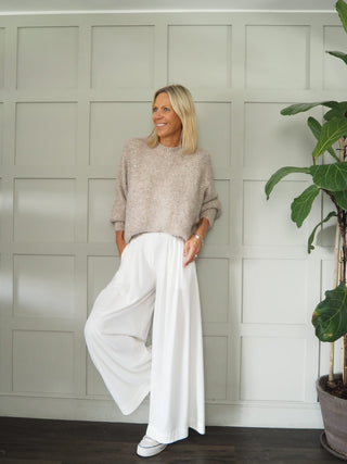 Reed Round Neck Jumper with Subtle Sequins and Lurex Threads - Pink, Silver and Taupe