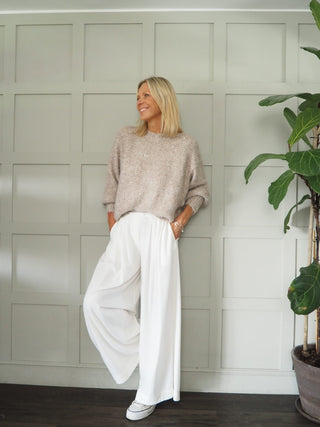 Reed Round Neck Jumper with Subtle Sequins and Lurex Threads - Pink, Silver and Taupe