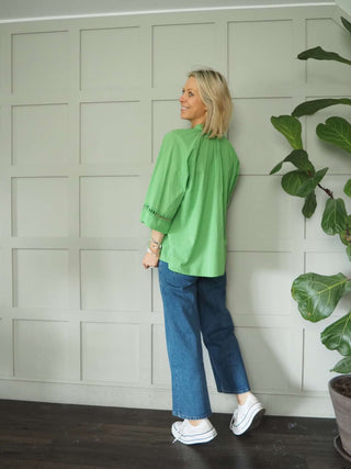 Melody Cotton Tunic Blouse with 3/4 Sleeves - Cobalt Blue, Green, Pink and White