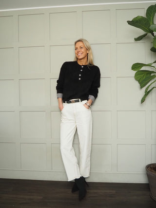 Jackson Jumper with Gingham Buttons and Cuffs - Baby Blue, Baby Pink, Black, Oatmeal