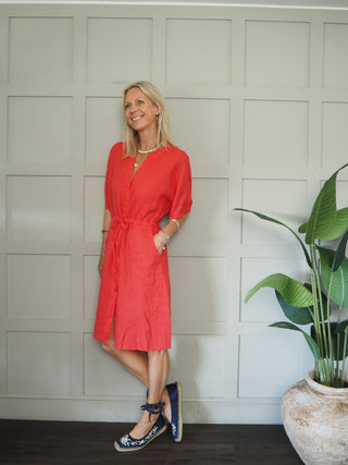 Georgie Linen Dress - Navy Blue, Oatmeal, Red