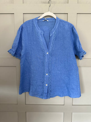 Fearne Linen Blouse with SHORT Sleeves - Baby Blue, Coral, Cornflower Blue, Navy Blue, Off White, Pale Pink, Stone