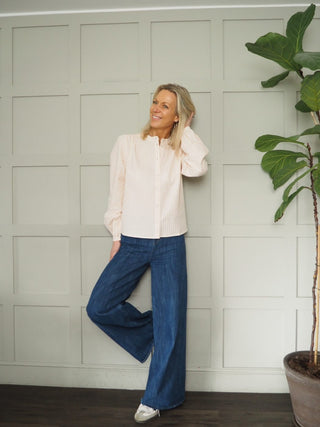 Mathilly Seersucker Blouse by mbyM - Off White/Orange Stripes