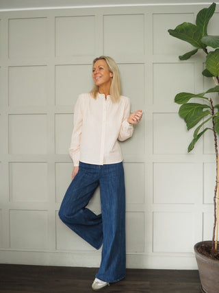 Mathilly Seersucker Blouse by mbyM - Off White/Orange Stripes